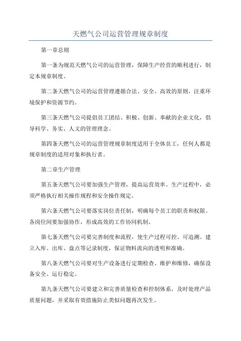 天燃气公司运营管理规章制度