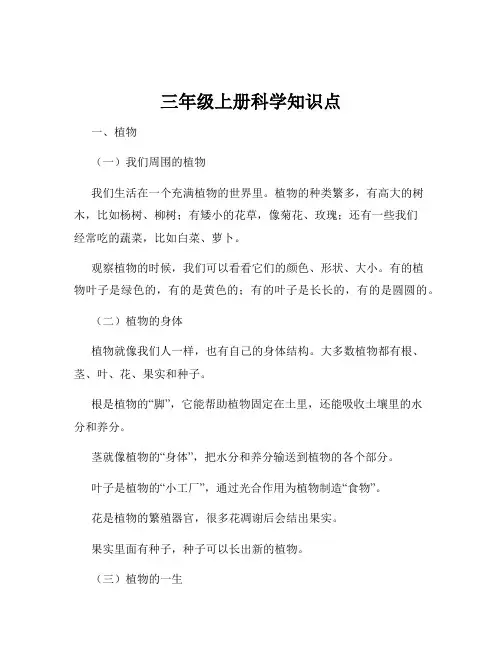 三年级上册科学知识点