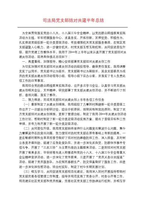 司法局党支部结对共建半年总结