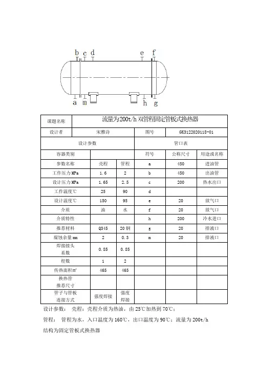 毕业设计(论文)流量为200th双管程固定管板式换热器设计(全套图纸)