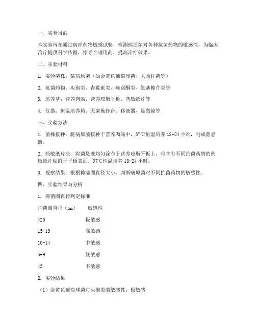 病理药物敏感实验报告