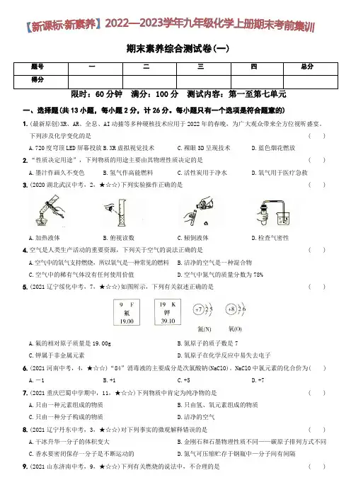 期末素养综合测试卷(一)(原卷版,答案附后)九年级化学上册期中期末考前集训(人教版)