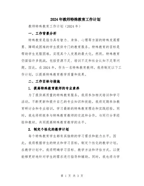 2024年教师特殊教育工作计划