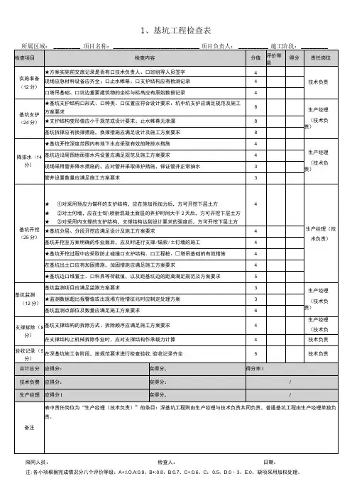 项目危大风险检查表