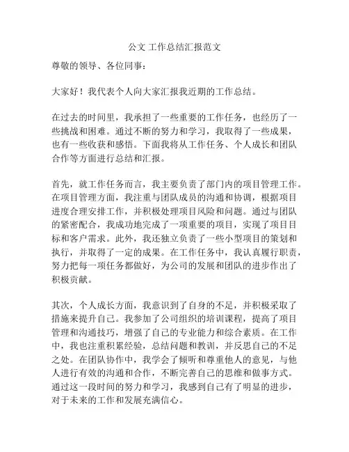 公文 工作总结汇报范文