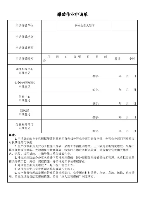 爆破作业申请单(表格模板)