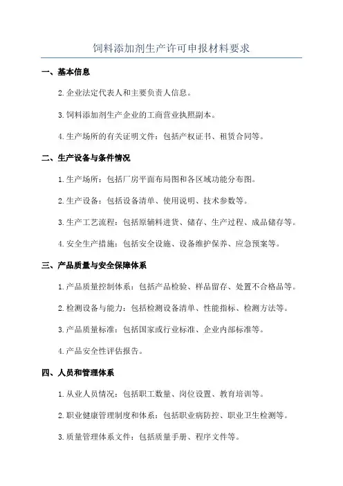 饲料添加剂生产许可申报材料要求