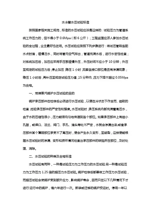 水冷壁水压试验标准