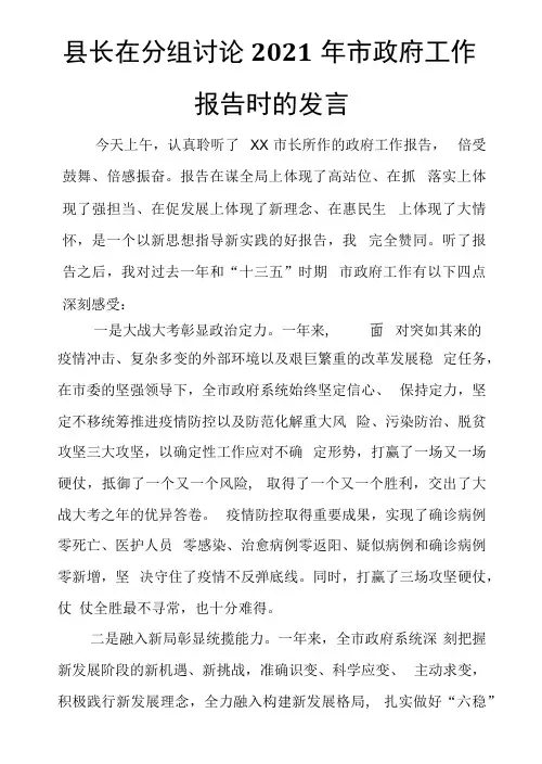 县长在分组讨论2021年市政府工作报告时的发言