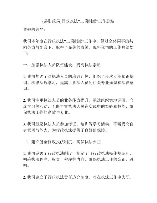 (县财政局)行政执法“三项制度”工作总结