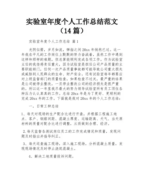 实验室年度个人工作总结范文(14篇)