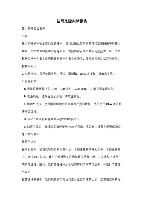 基因克隆实验报告