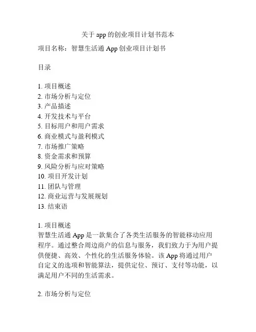 关于app的创业项目计划书范本