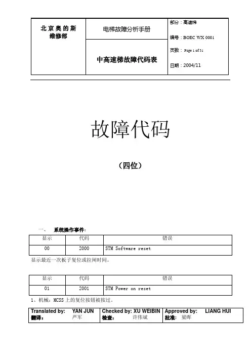 OTIS3200四位故障代码表完成版