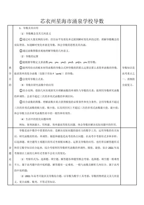 高三数学一轮复习导数教案高三全册数学教案