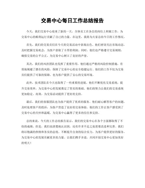 交易中心每日工作总结报告