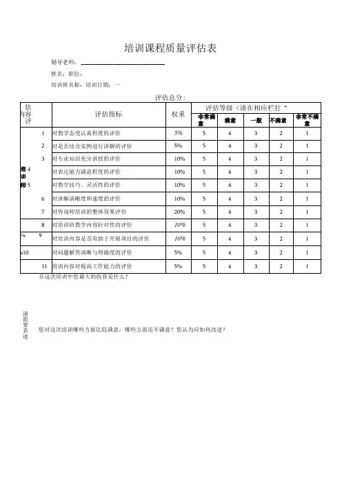 培训课程评估表
