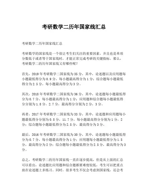 考研数学二历年国家线汇总