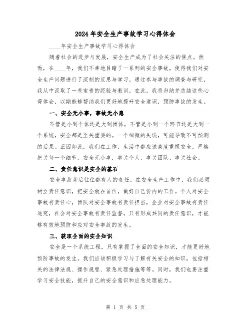 2024年安全生产事故学习心得体会(2篇)