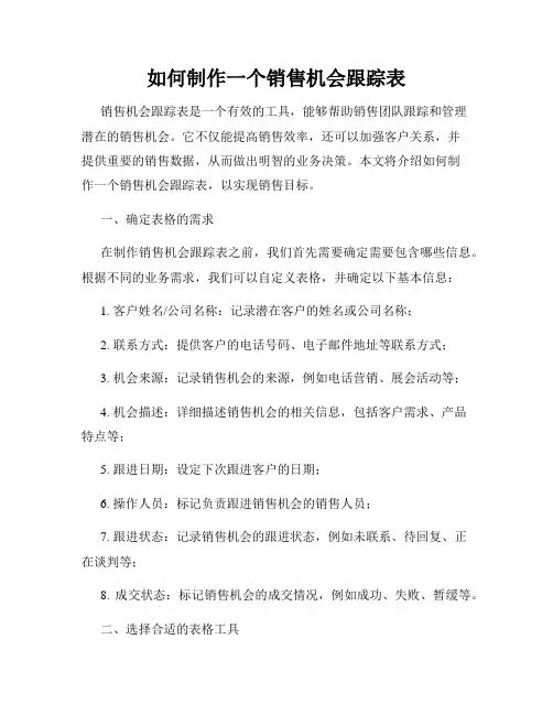 如何制作一个销售机会跟踪表
