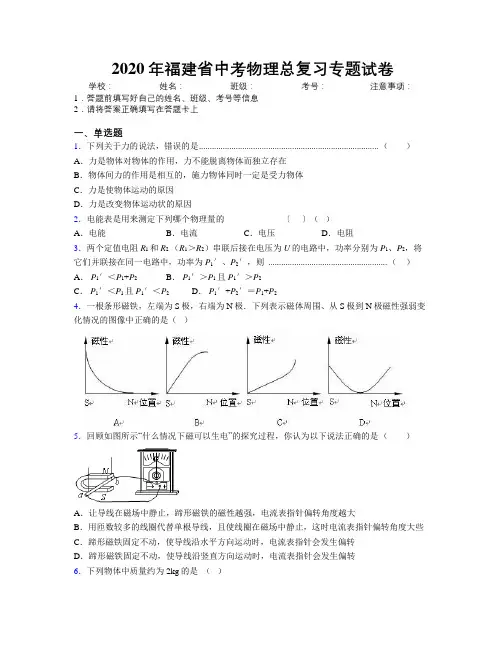 2020年福建省中考物理总复习专题试卷附解析
