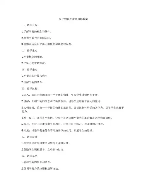 高中物理平衡题速解教案