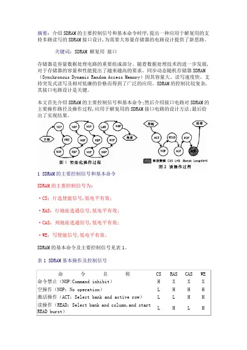 SDRAM的主要控制信号和基本命令时序