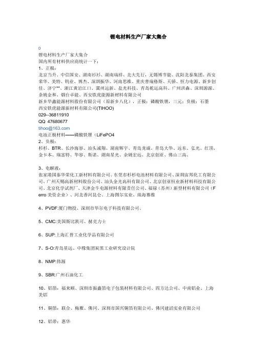 锂电材料生产厂家大集合
