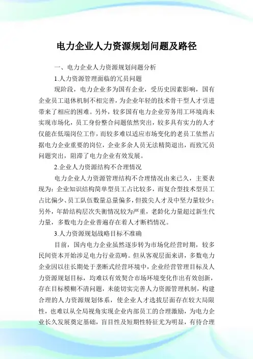 电力企业人力资源规划问题及路径.doc