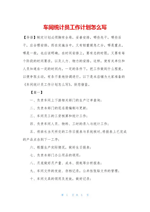 车间统计员工作计划怎么写