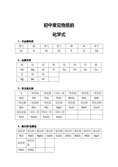 初中常见物质的化学式(大全)