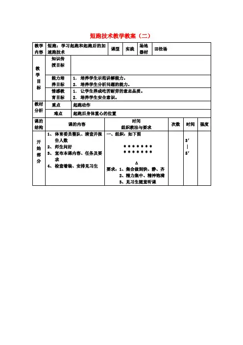 高中体育《短跑技术》教案 新人教版