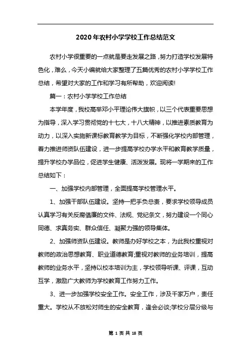 2020年农村小学学校工作总结范文