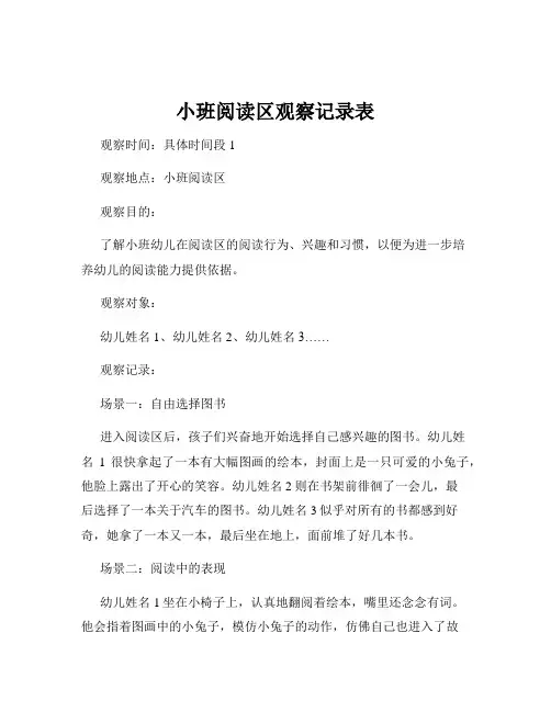 小班阅读区观察记录表