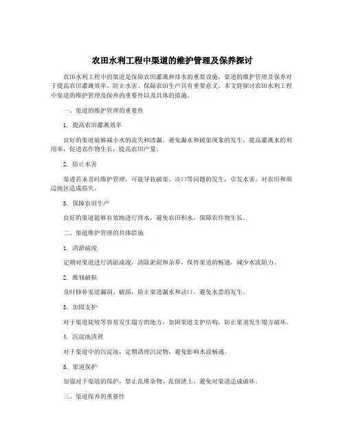农田水利工程中渠道的维护管理及保养探讨