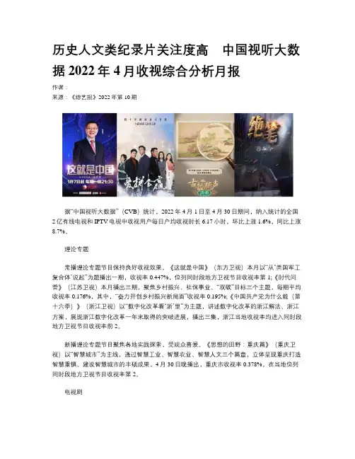 历史人文类纪录片关注度高　中国视听大数据2022年4月收视综合分析月报