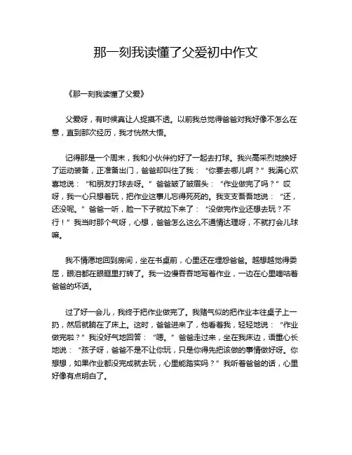那一刻我读懂了父爱初中作文