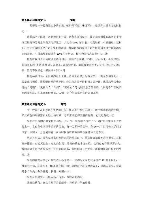 五年级上册第五单元习作范文