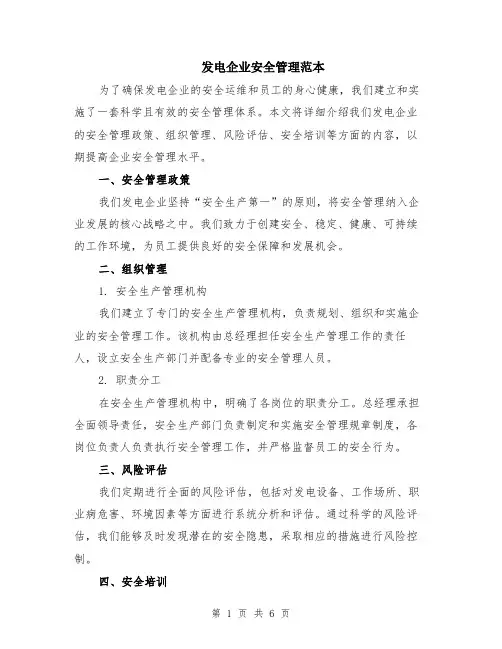 发电企业安全管理范本（2篇）