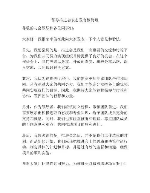 领导推进会表态发言稿简短