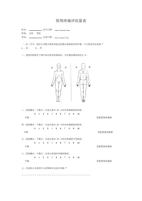 简明疼痛评估量表