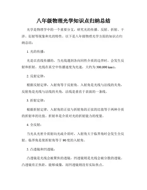 八年级物理光学知识点归纳总结