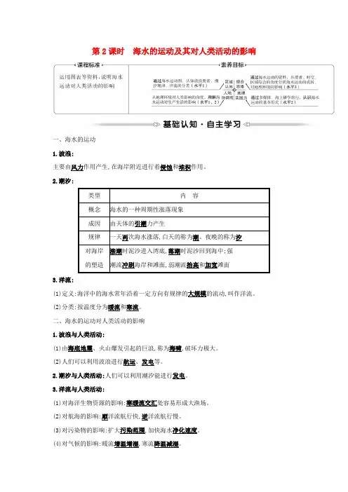 高中地理第二章自然地理要素及现象第五节第2课时海水的运动及其对人类活动的影响学案中图版必修第一册