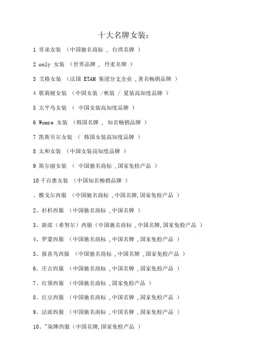 十大名牌女装