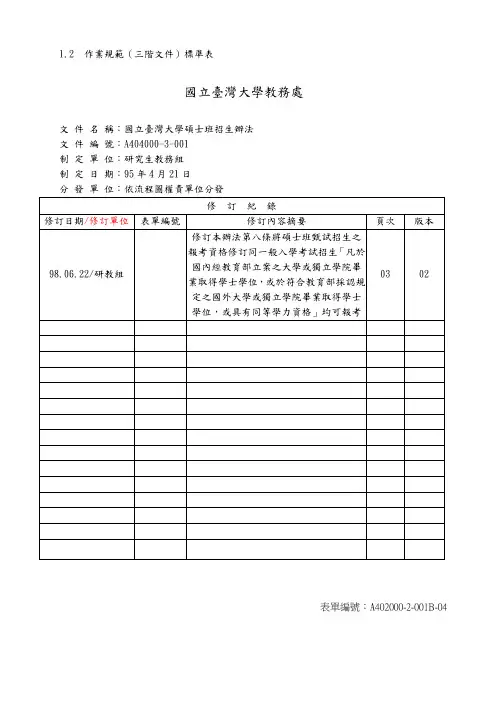 作业规范(三阶文件)标准表