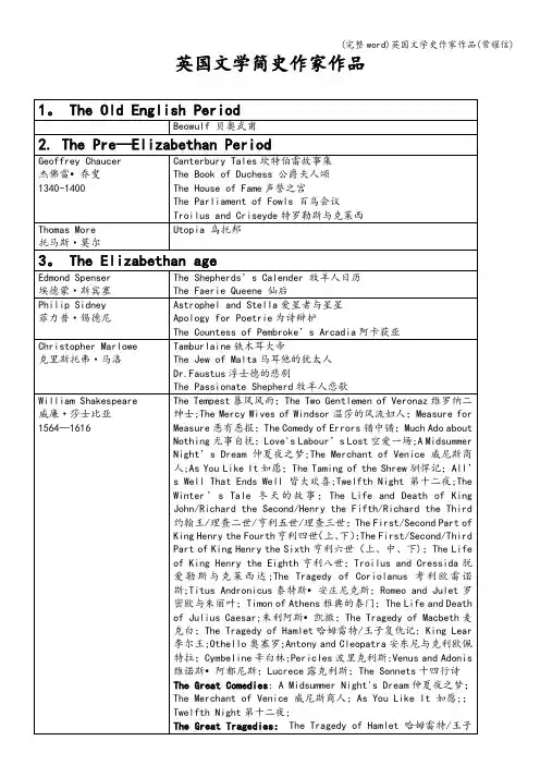 (完整word)英国文学史作家作品(常耀信)