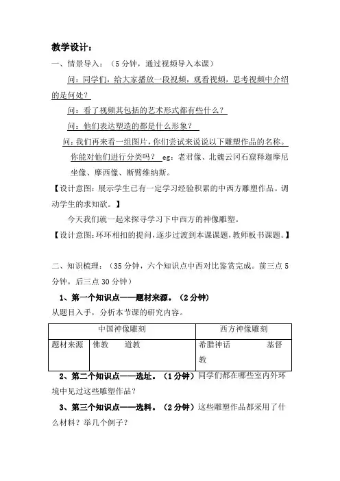 高中美术_中西神像雕刻教学设计学情分析教材分析课后反思