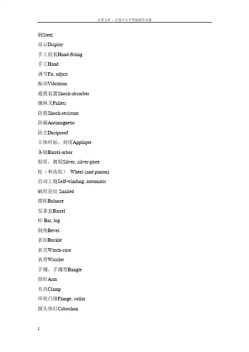 世界手表专业词汇中英文对照
