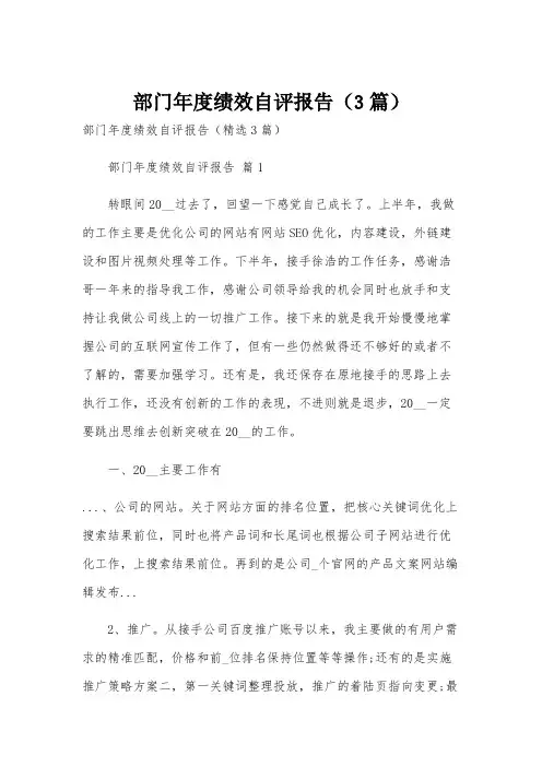 部门年度绩效自评报告(3篇)