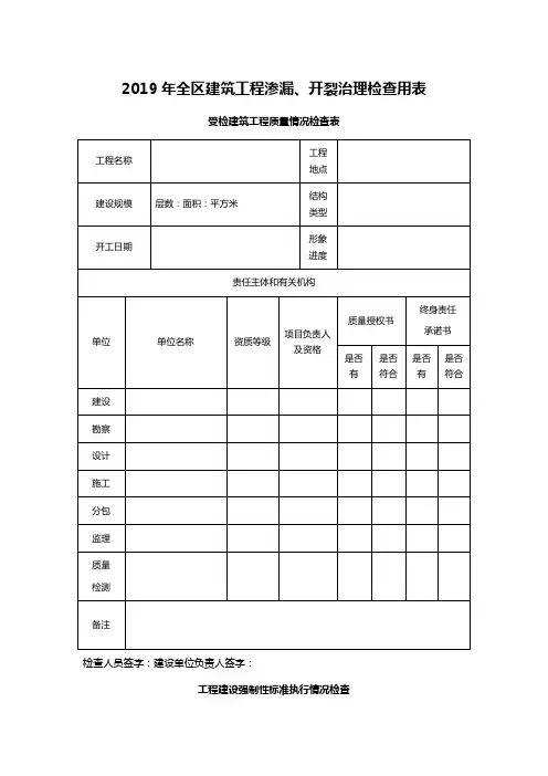 2019年全区建筑工程渗漏、开裂治理检查用表